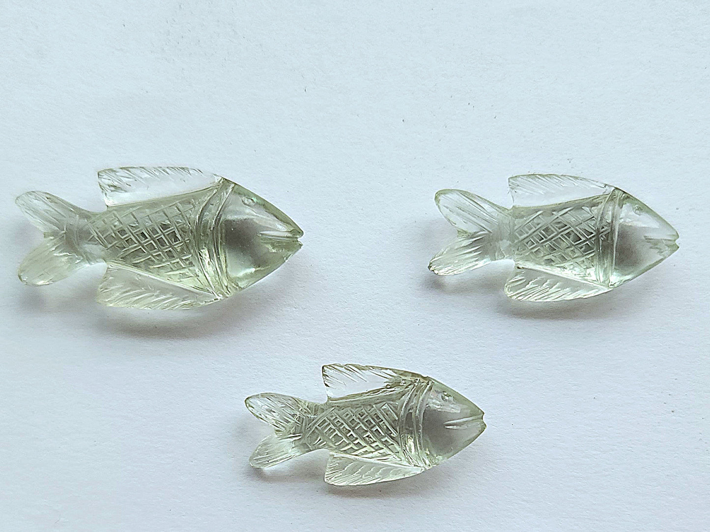 Green Amethyst Hand-Carved Fishes