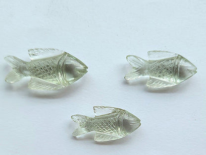 Green Amethyst Hand-Carved Fishes