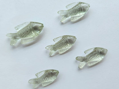 Green Amethyst Hand-Carved Fishes