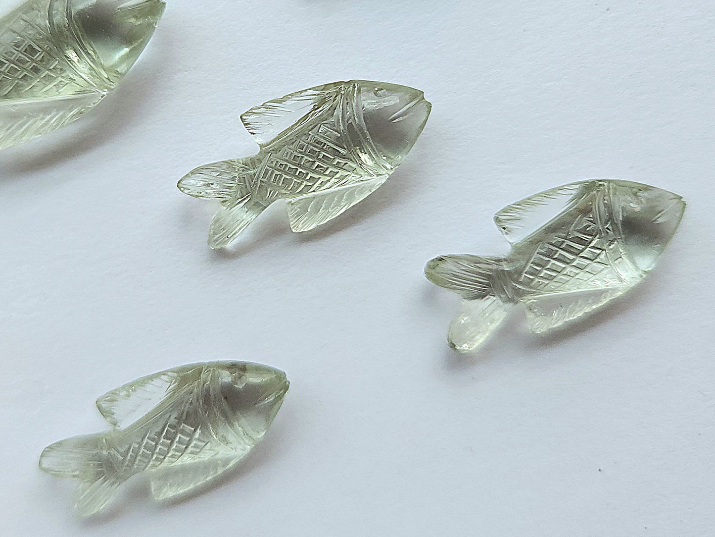 Green Amethyst Hand-Carved Fishes