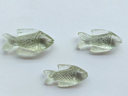 Green Amethyst Hand-Carved Fishes