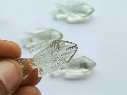 Green Amethyst Hand-Carved Fishes