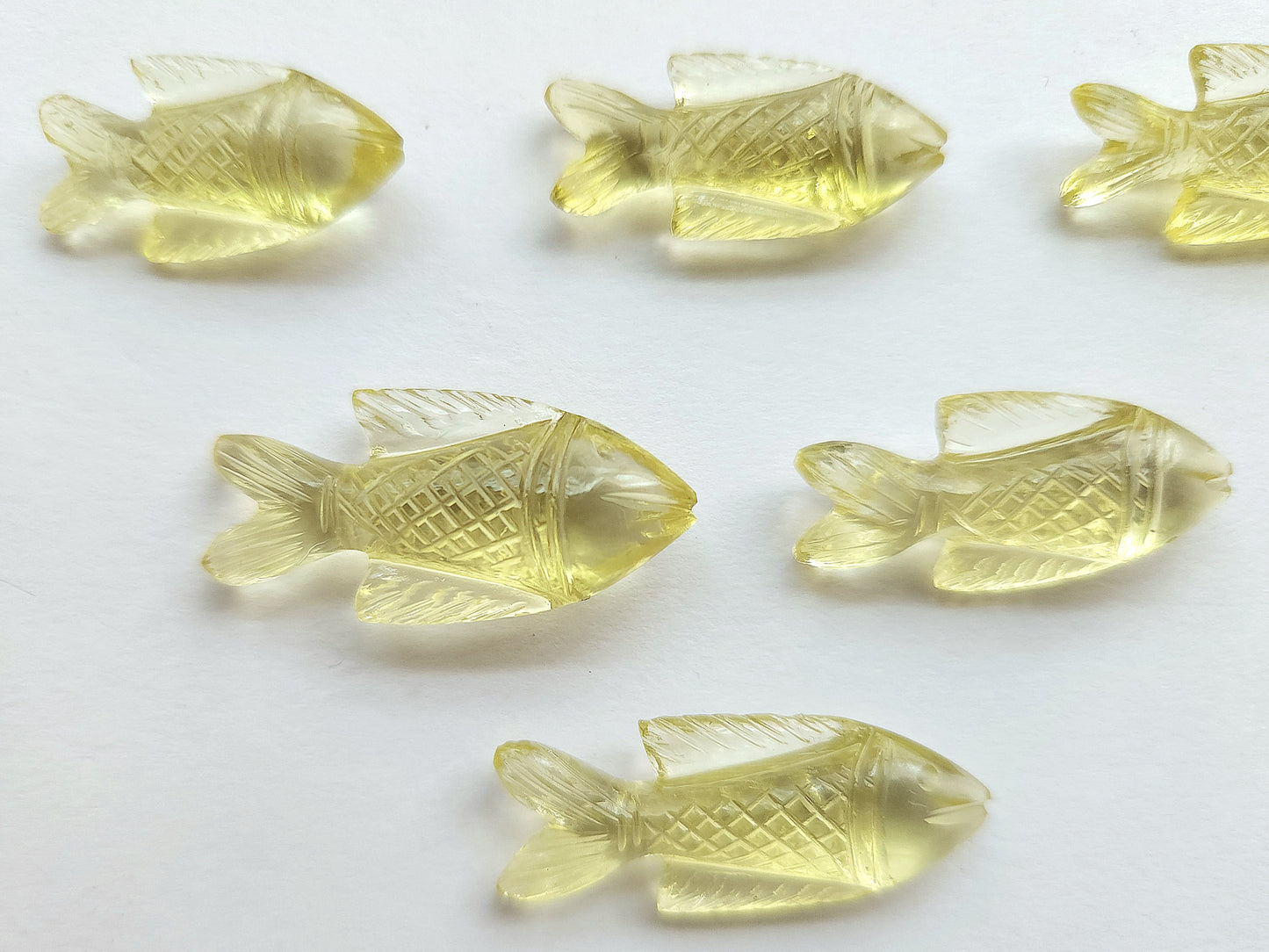 Natural Lemon Quartz Gemstone Hand-Carved Fishes