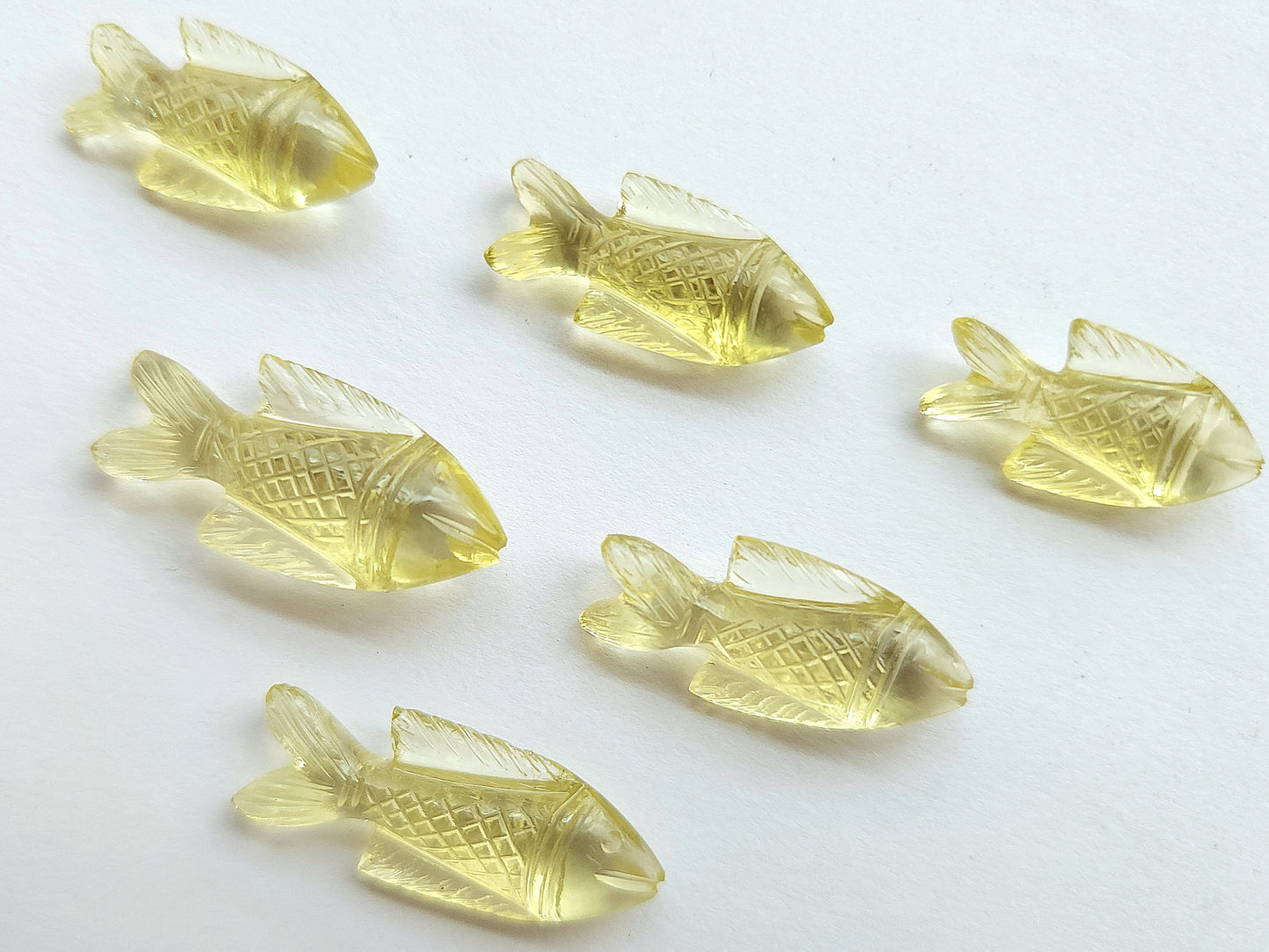 Natural Lemon Quartz Gemstone Hand-Carved Fishes
