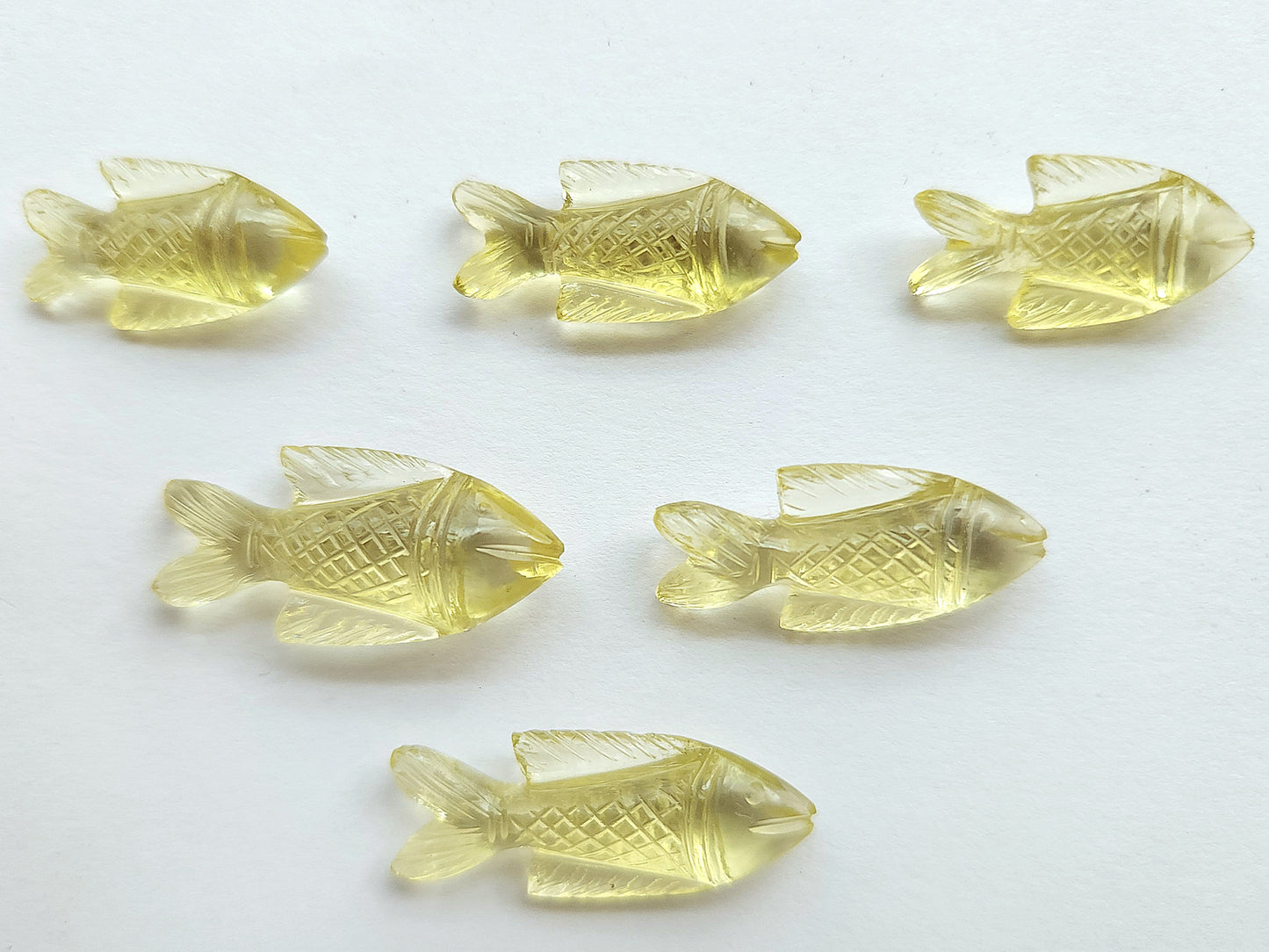 Natural Lemon Quartz Gemstone Hand-Carved Fishes