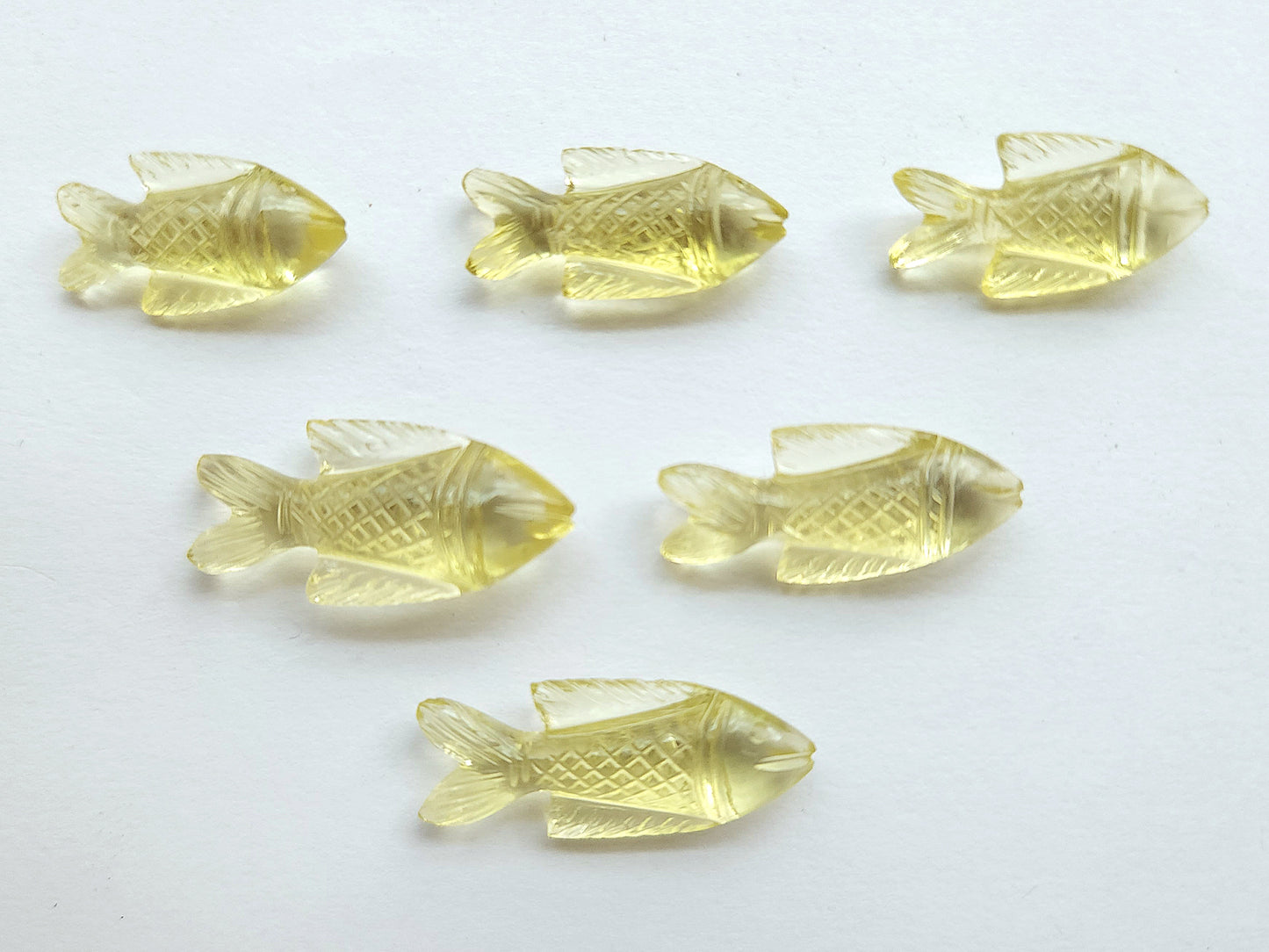 Natural Lemon Quartz Gemstone Hand-Carved Fishes