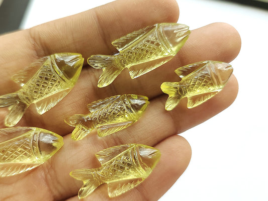 Natural Lemon Quartz Gemstone Hand-Carved Fishes