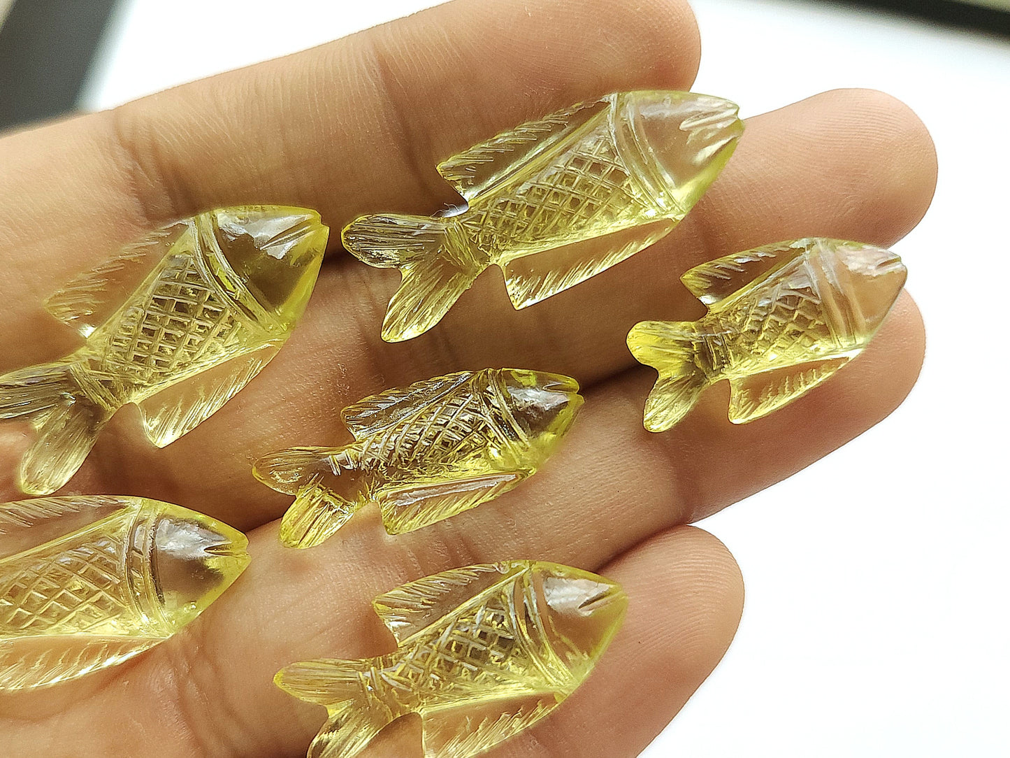 Natural Lemon Quartz Gemstone Hand-Carved Fishes