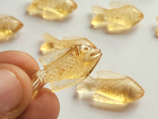Natural Citrine Gemstone Hand-Carved Fishes