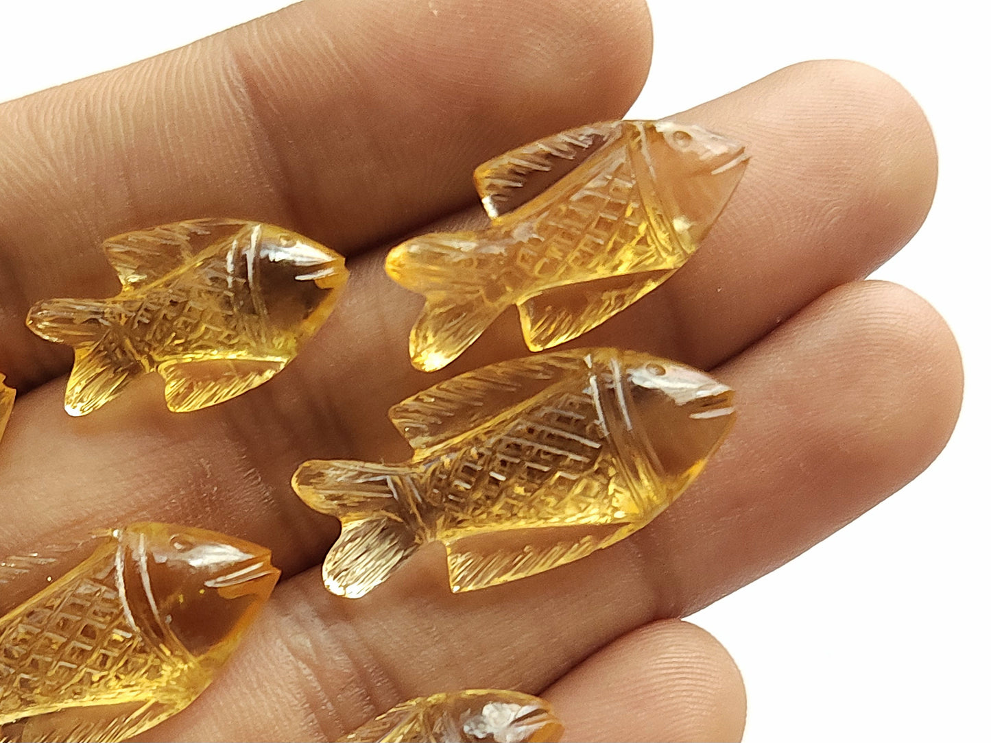 Natural Citrine Gemstone Hand-Carved Fishes