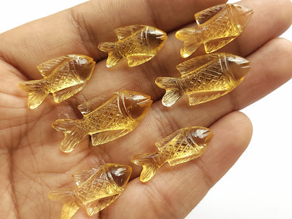 Natural Citrine Gemstone Hand-Carved Fishes
