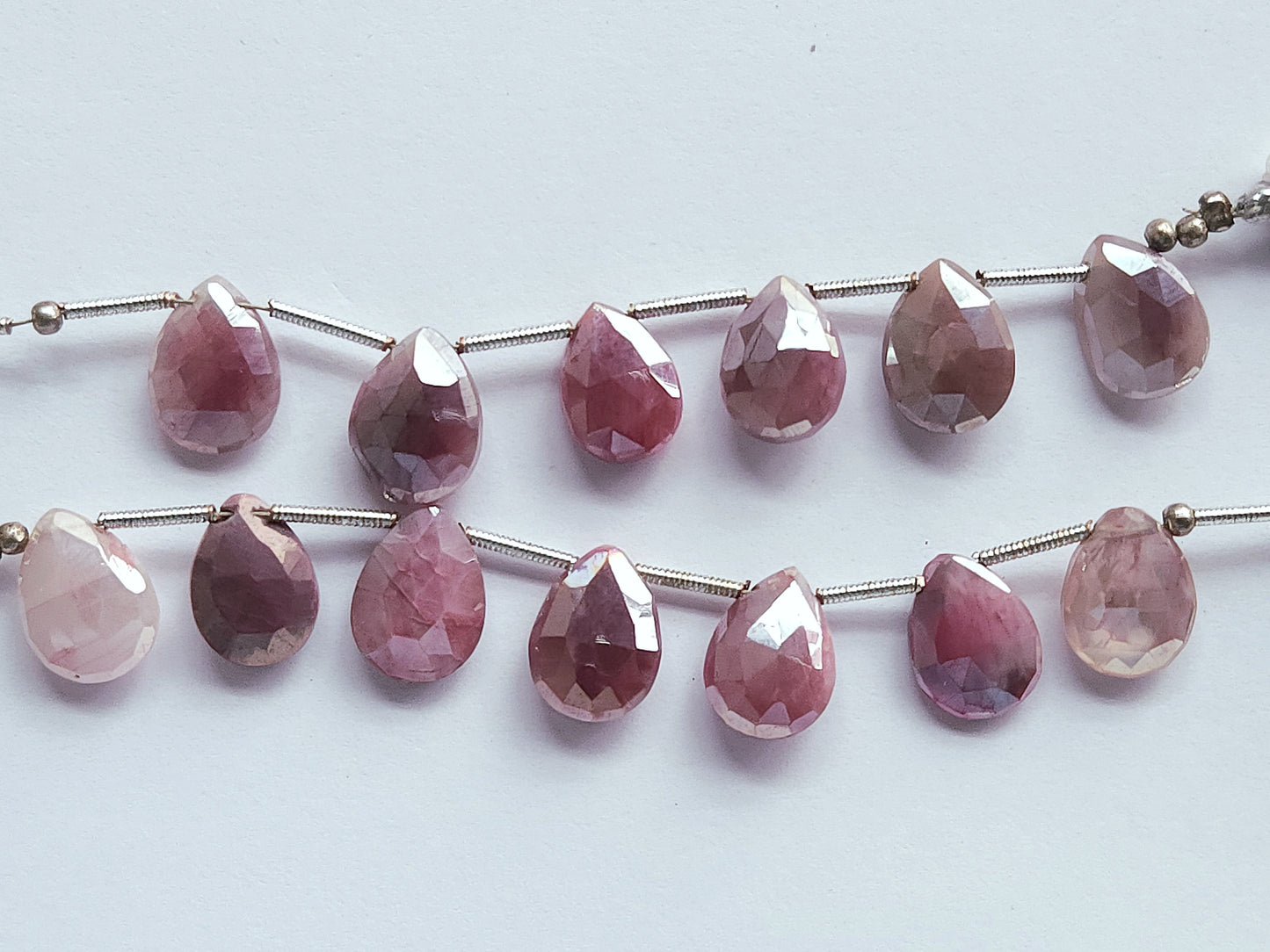 Pink Moonstone Coated Faceted Pear Shape Briolette Beads