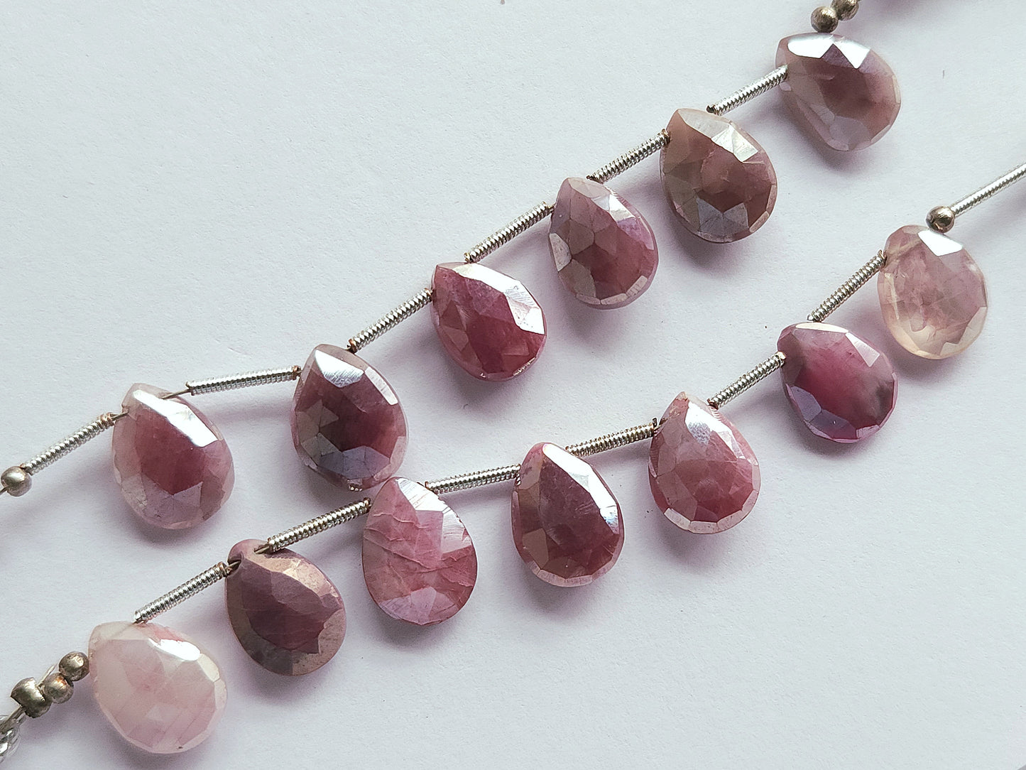 Pink Moonstone Coated Faceted Pear Shape Briolette Beads