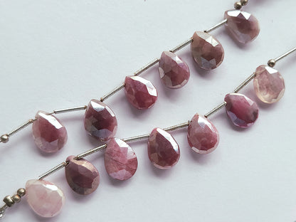 Pink Moonstone Coated Faceted Pear Shape Briolette Beads