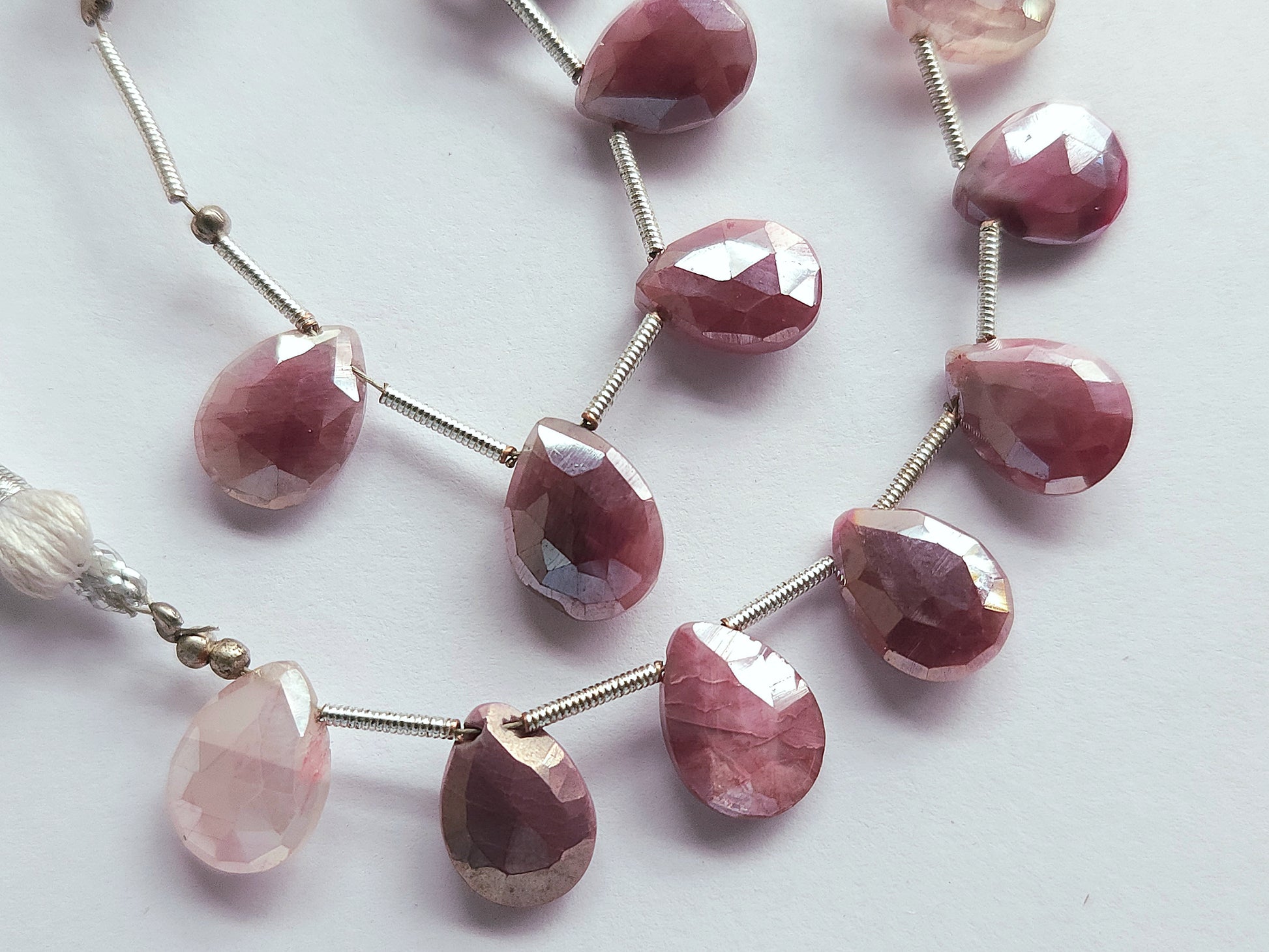 Pink Moonstone Coated Faceted Pear Shape Briolette Beads