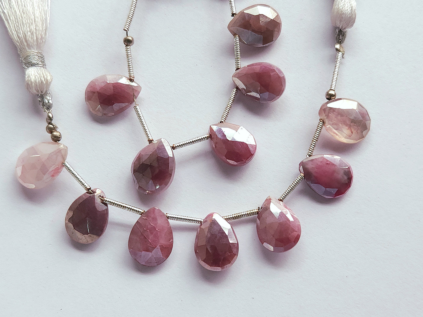 Pink Moonstone Coated Faceted Pear Shape Briolette Beads