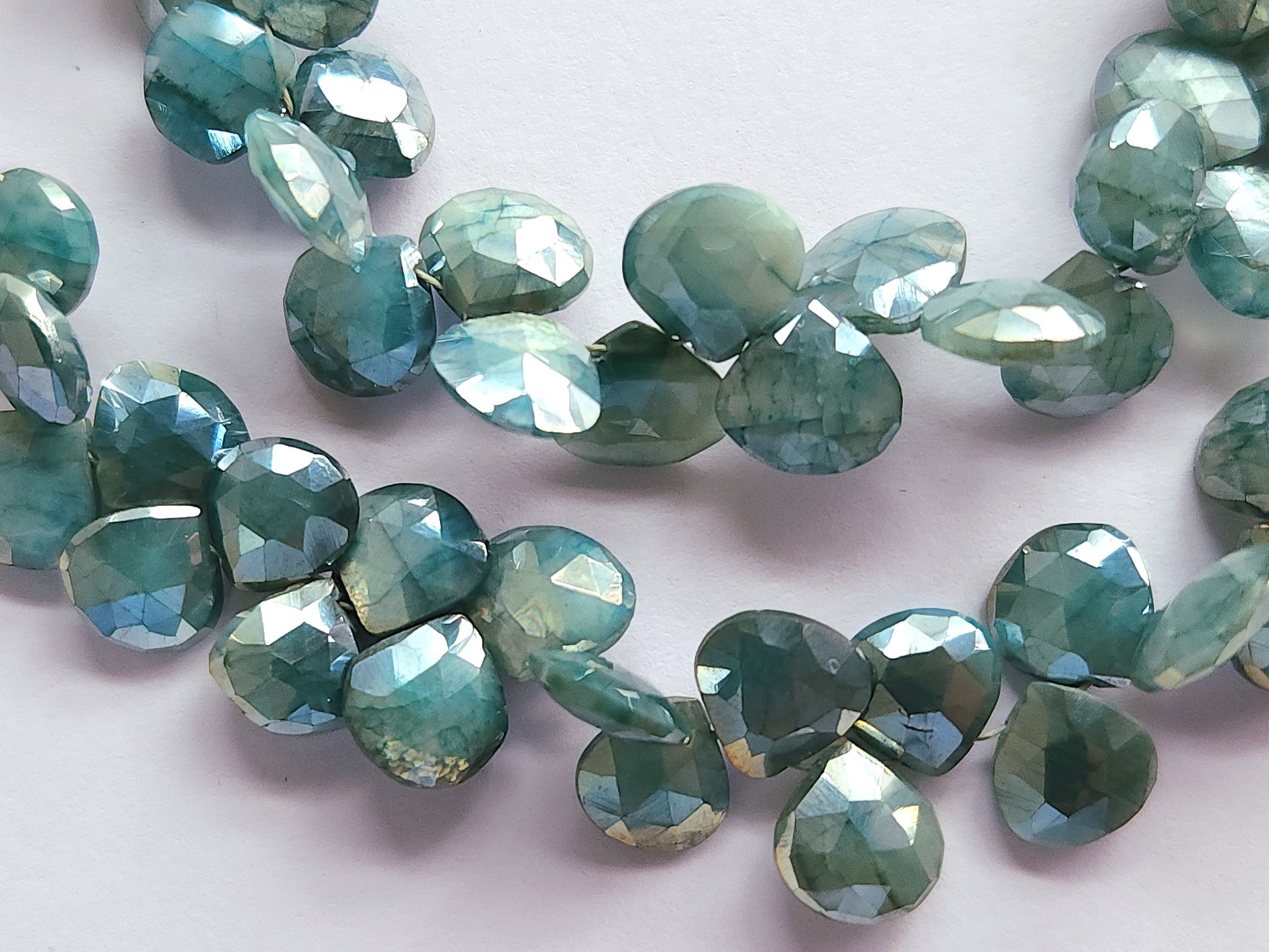 Blue Moonstone Coated Faceted Heart Shape Beads
