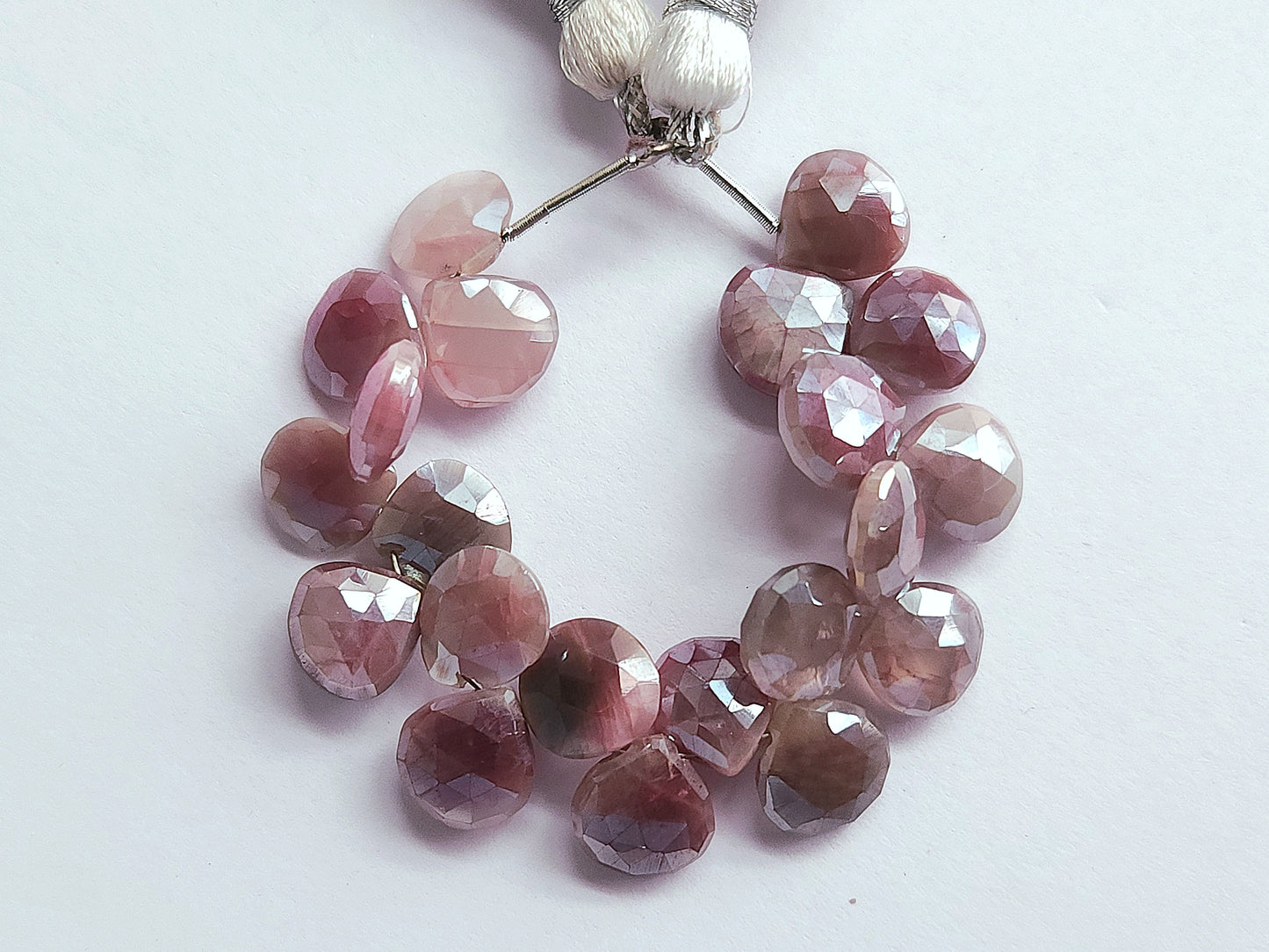 Pink Moonstone Coated Faceted Heart Shape Briolette Beads