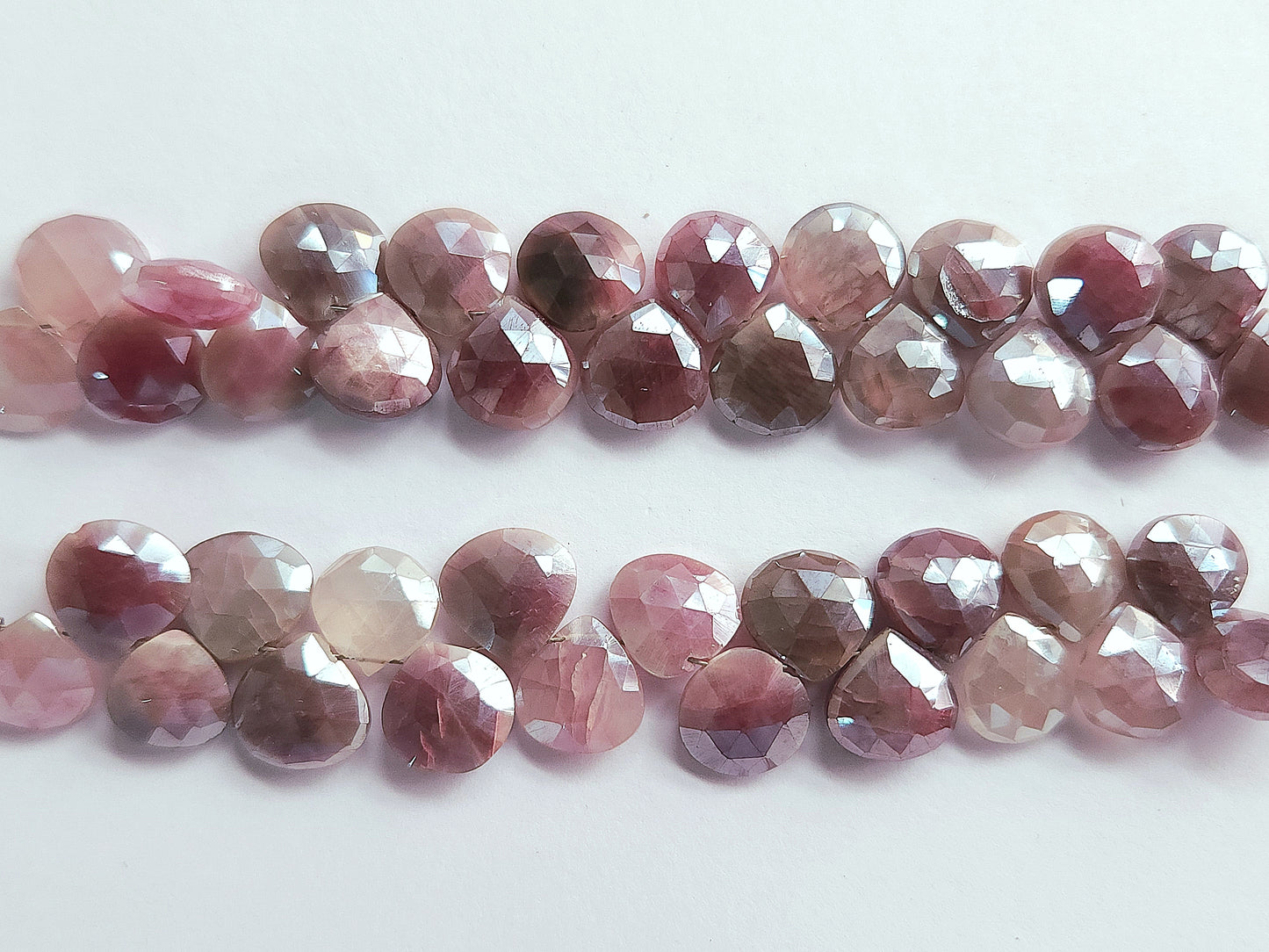 Pink Moonstone Coated Faceted Heart Shape Briolette Beads