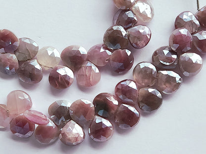 Pink Moonstone ( Coated ) Heart Shape Faceted Briolette Beads 