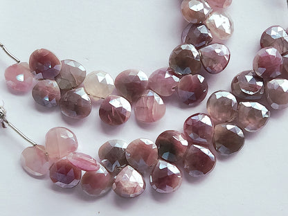 Pink Moonstone Coated Faceted Heart Shape Briolette Beads