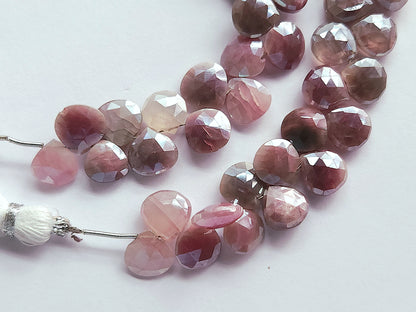Pink Moonstone Coated Faceted Heart Shape Briolette Beads