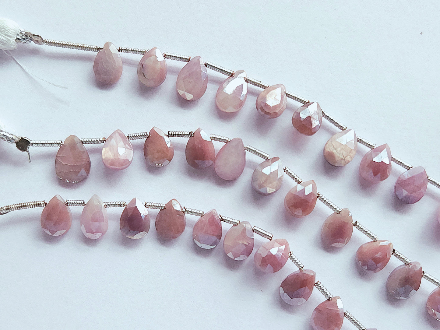 Pink Moonstone Coated Faceted Pear Shape Briolette Beads