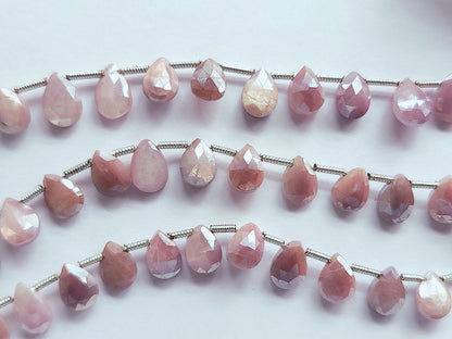 Pink Moonstone Coated Faceted Pear Shape Briolette Beads