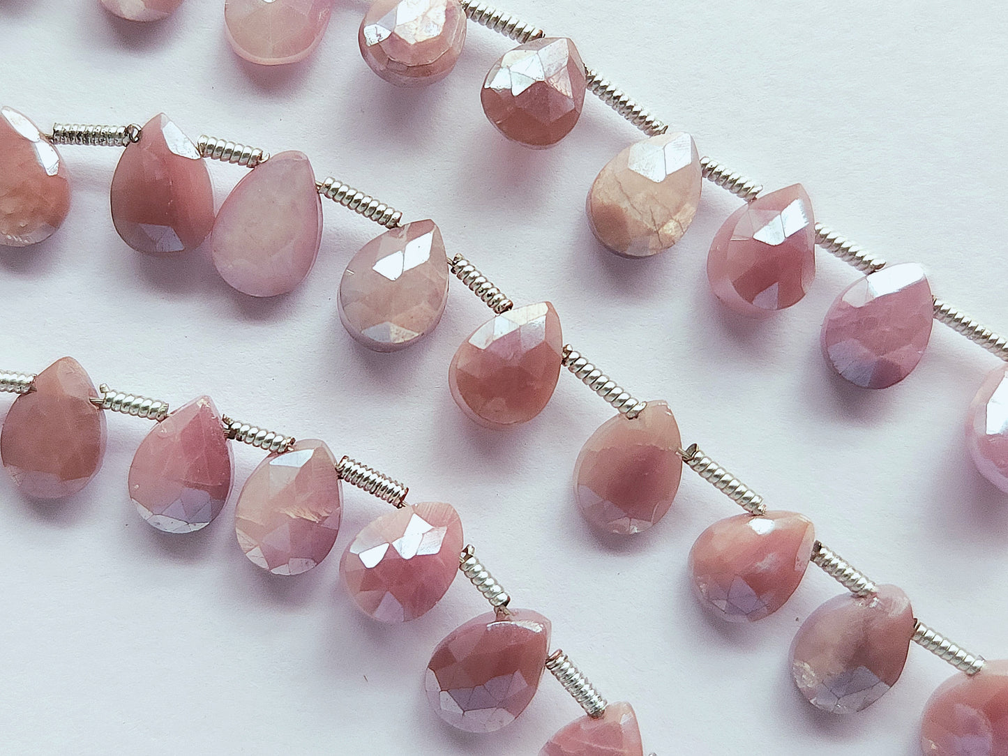 Pink Moonstone Coated Faceted Pear Shape Briolette Beads