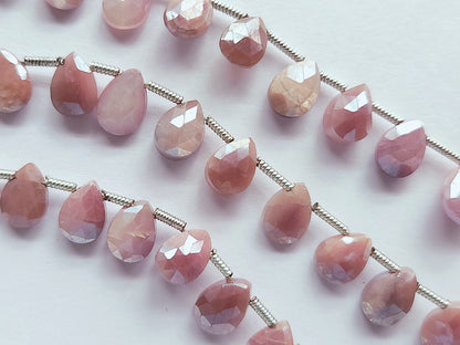 Pink Moonstone Coated Faceted Pear Shape Briolette Beads