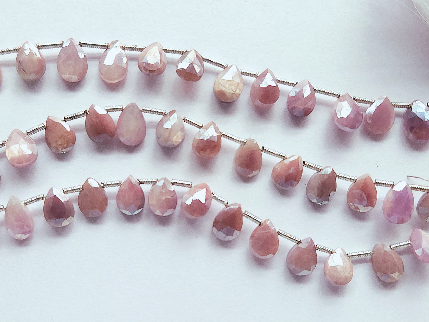 Pink Moonstone Coated Faceted Pear Shape Briolette Beads