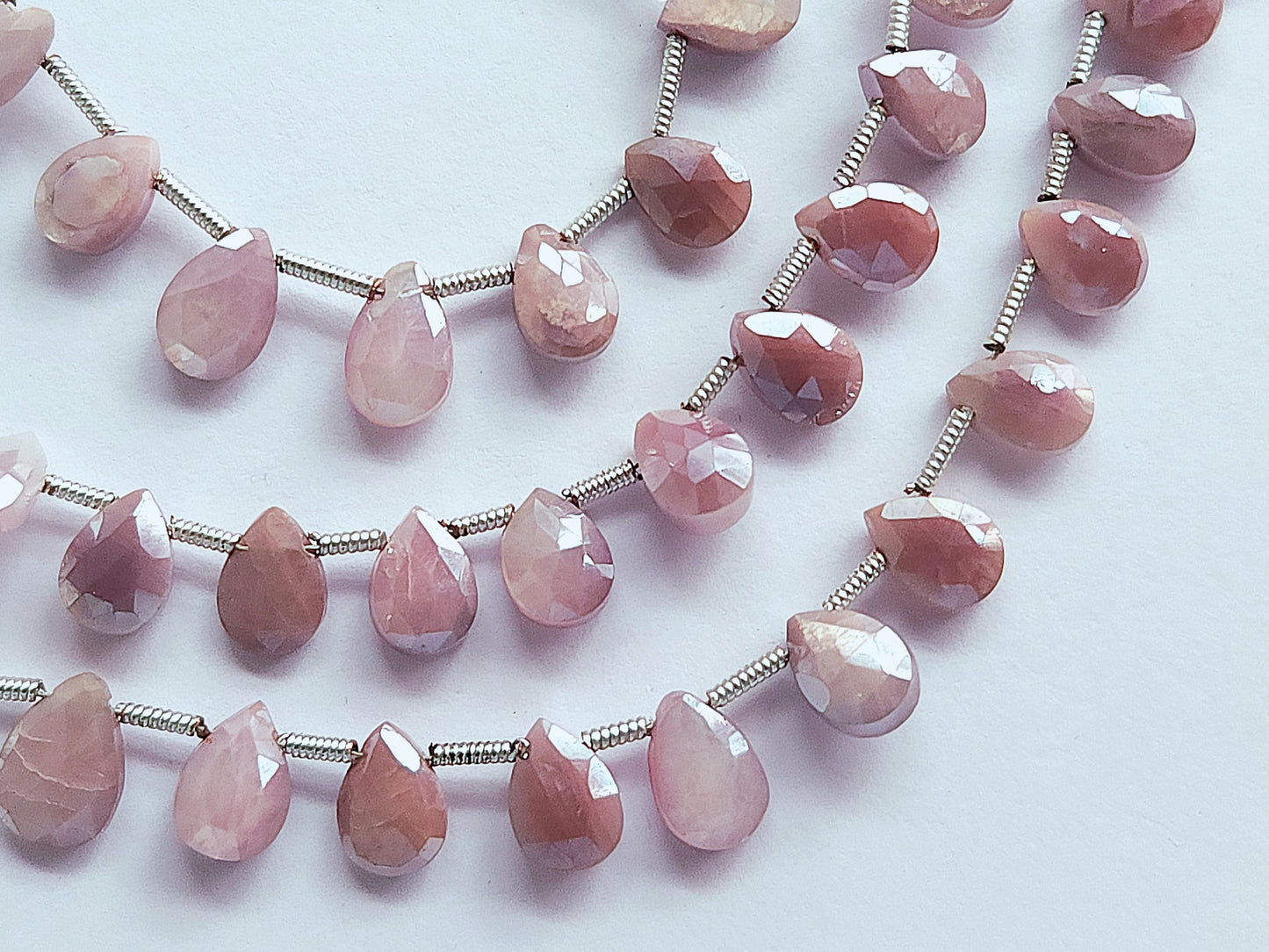 Pink Moonstone Coated Faceted Pear Shape Briolette Beads