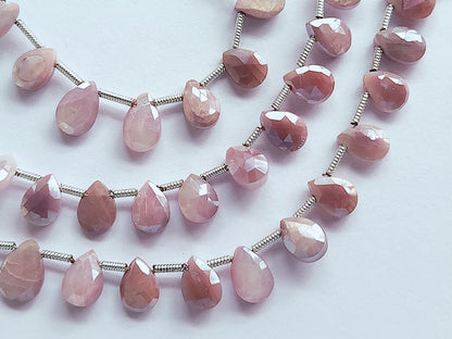 Pink Moonstone Coated Faceted Pear Shape Briolette Beads