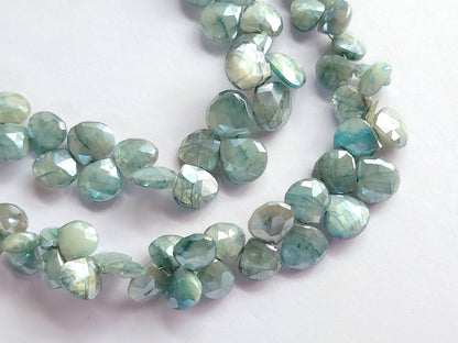 Blue Moonstone Coated Faceted Heart Shape Beads 