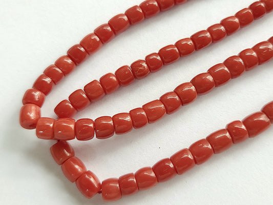 AAA natural Italian red coral barrel shaped beads strand