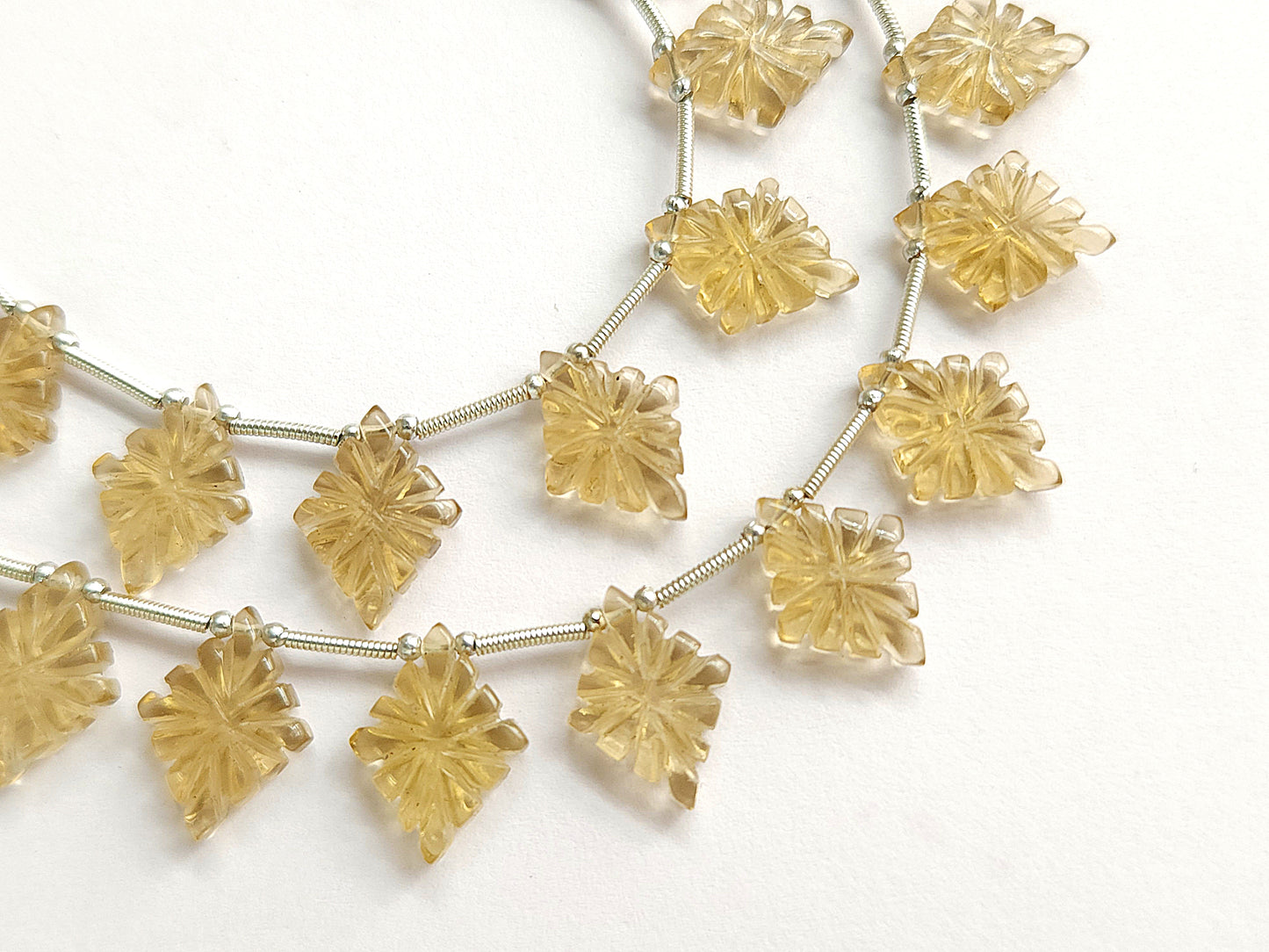 Natural Champagne Quartz Lozenge Hand Carved Beads