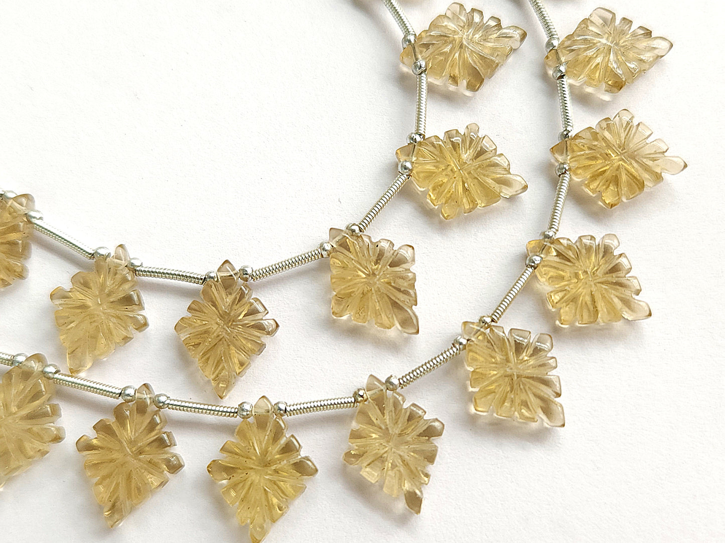 Natural Champagne Quartz Lozenge Hand Carved Beads