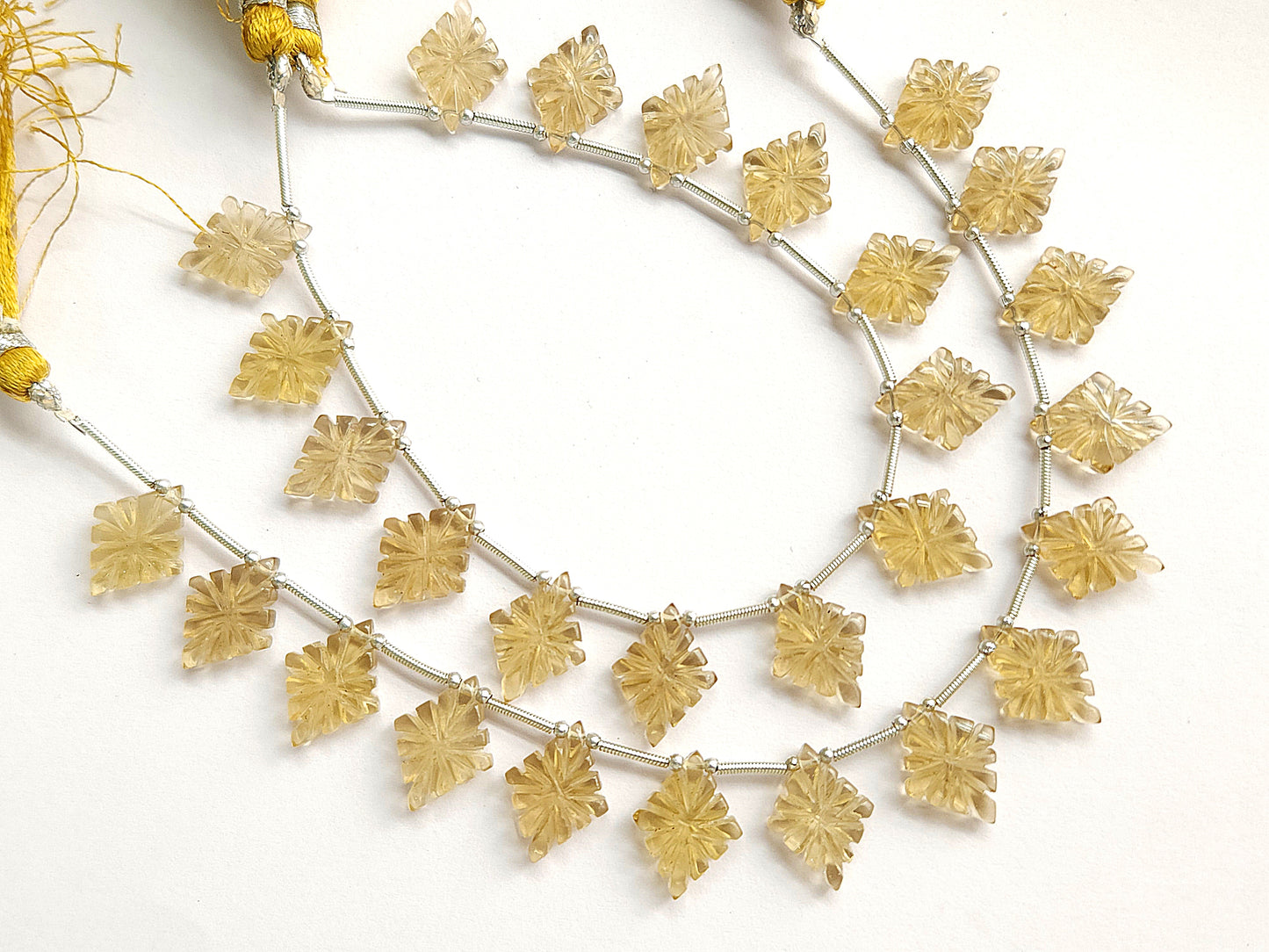 Natural Champagne Quartz Lozenge Hand Carved Beads