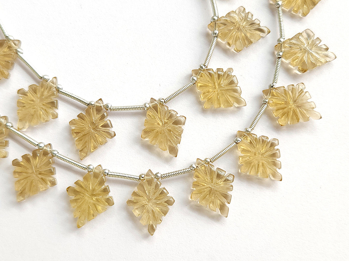 Natural Champagne Quartz Lozenge Hand Carved Beads