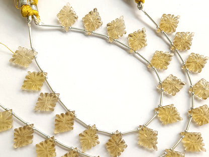 Natural Champagne Quartz Lozenge Hand Carved Beads