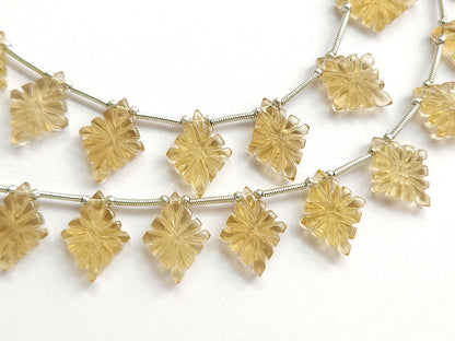 Natural Champagne Quartz Lozenge Hand Carved Beads