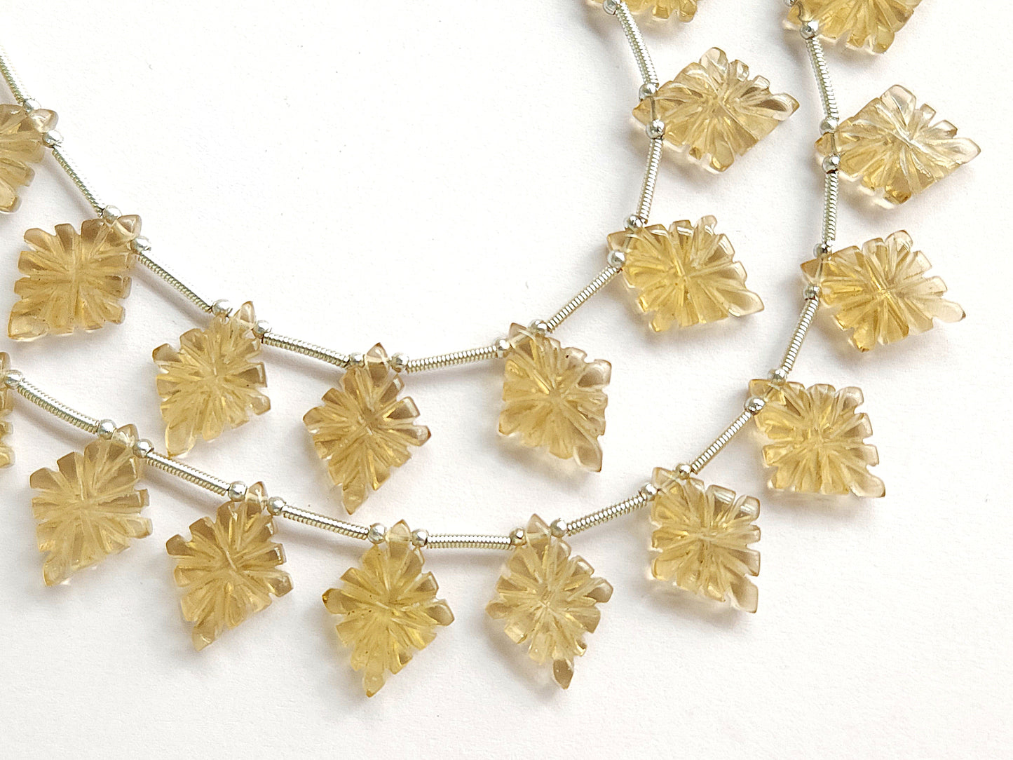 Natural Champagne Quartz Lozenge Hand Carved Beads