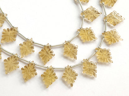 Natural Champagne Quartz Lozenge Hand Carved Beads
