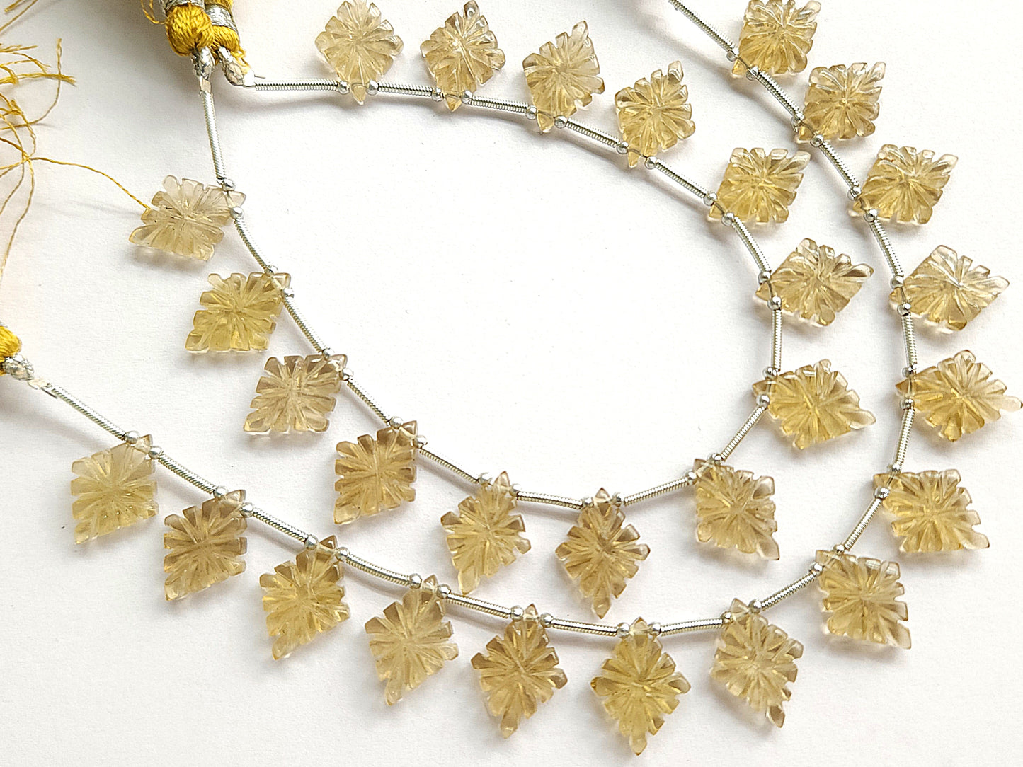 Natural Champagne Quartz Lozenge Hand Carved Beads