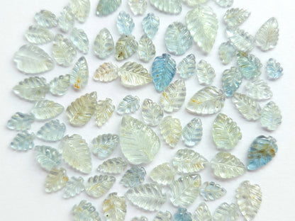 Natural Aquamarine Hand carved Leaf shape loose pieces