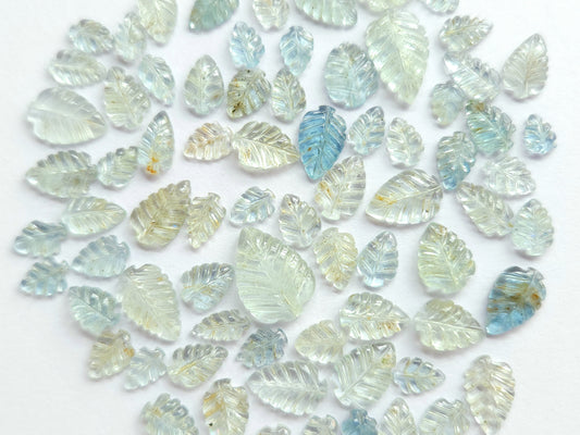 Natural Aquamarine Hand carved Leaf shape loose pieces