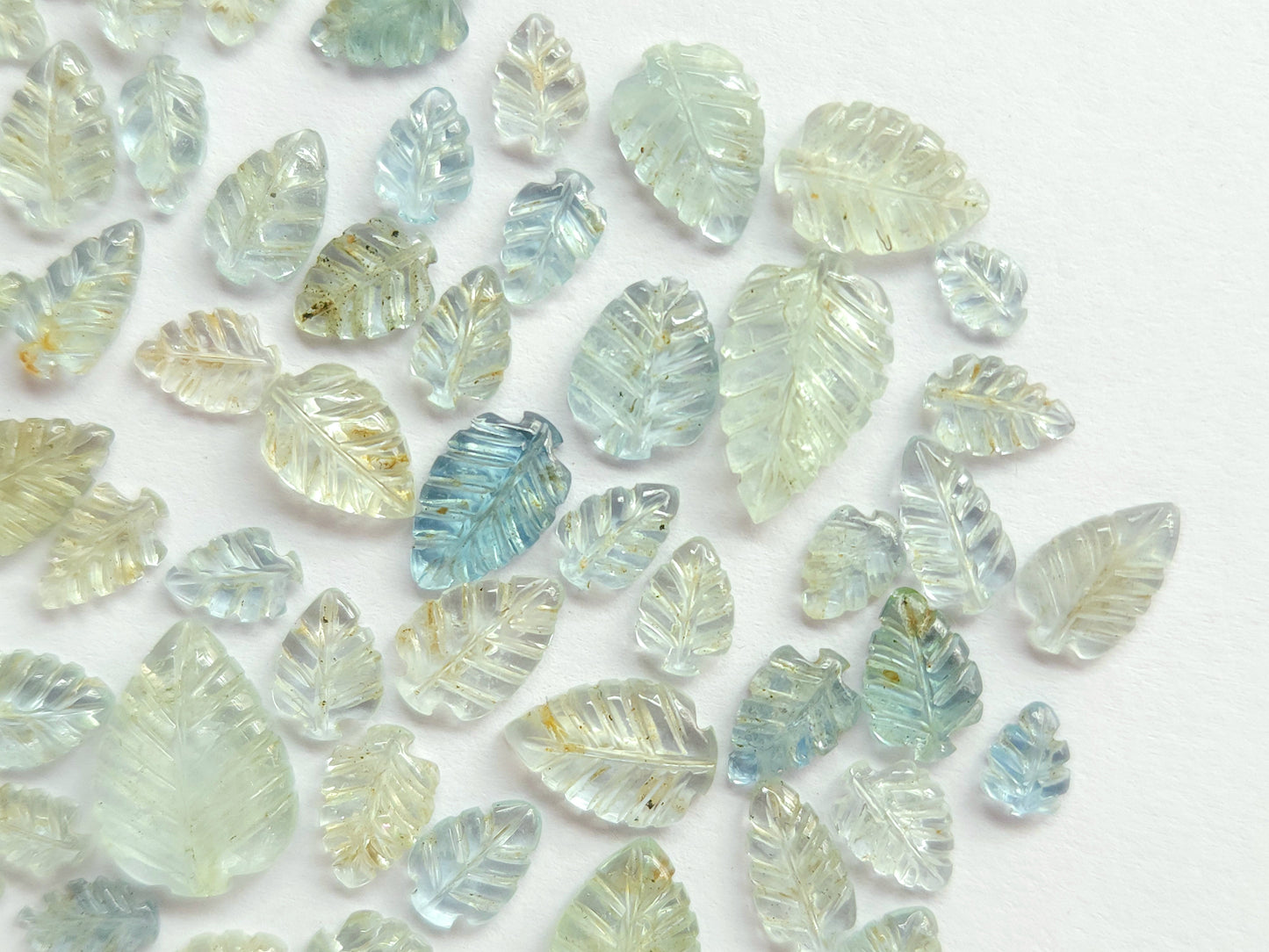 Natural Aquamarine Hand carved Leaf shape loose pieces