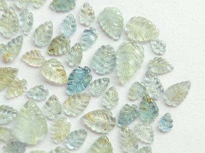 Natural Aquamarine Hand carved Leaf shape loose pieces