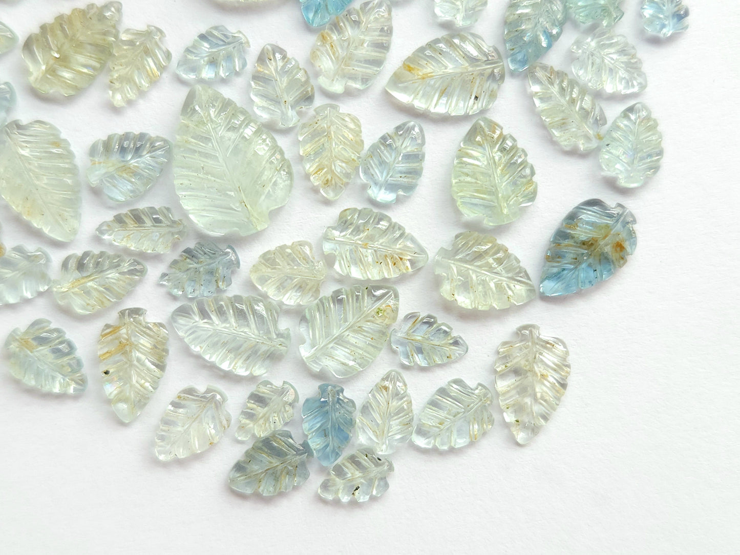 Natural Aquamarine Hand carved Leaf shape loose pieces