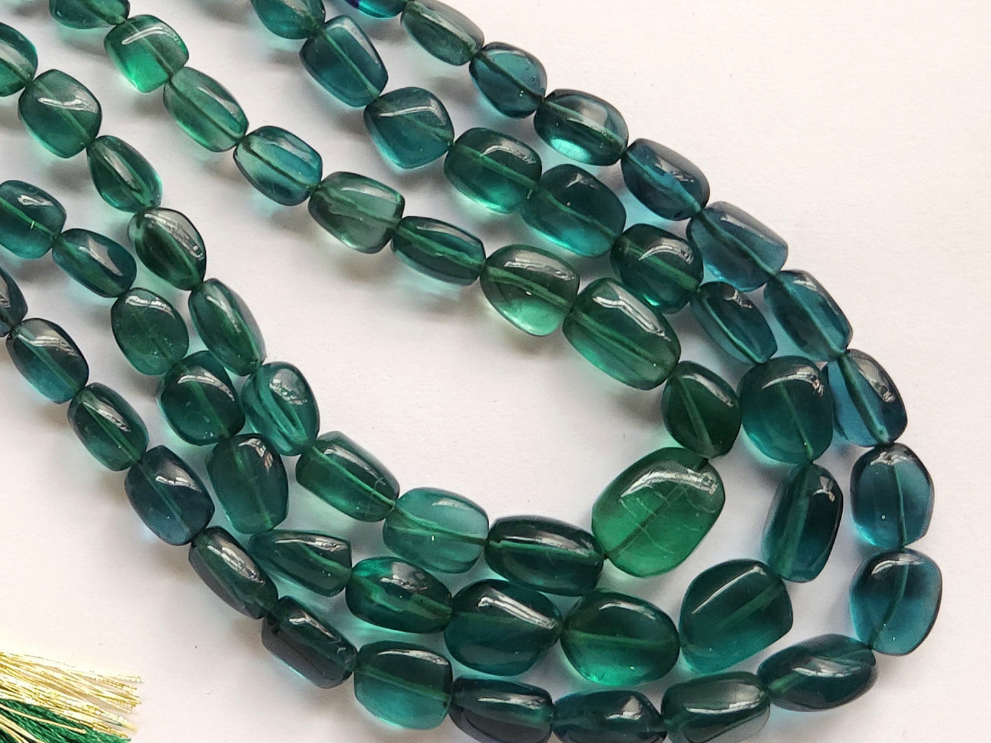 Natural Greenish Blue Fluorite Smooth Tumble / Nuggets Shape Beads